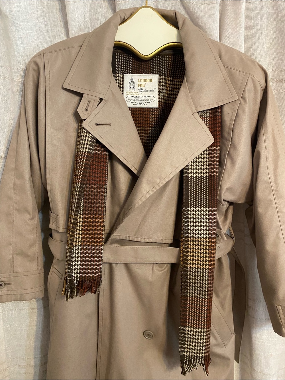 NWT VTG 60s London Fog Darcy Trench Plaid Zip Out Liner Scarf 12 USA Deadstock - Picture 4 of 16